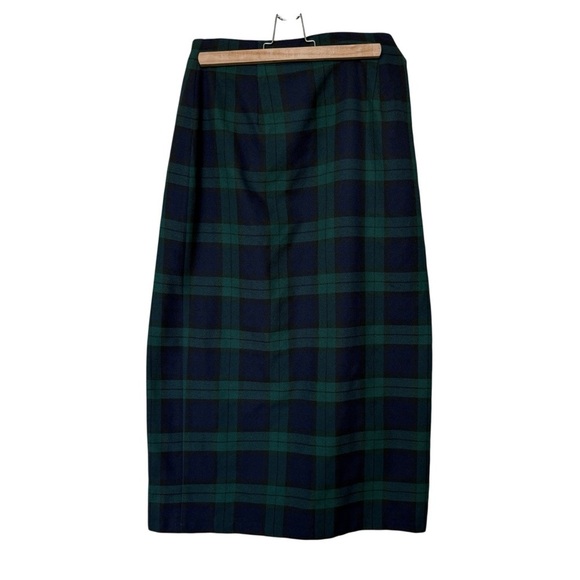 VINTAGE! 80s 90s EXPRESS Plaid Midi Skirt Navy Green Check Women's L Button Top - Picture 5 of 7